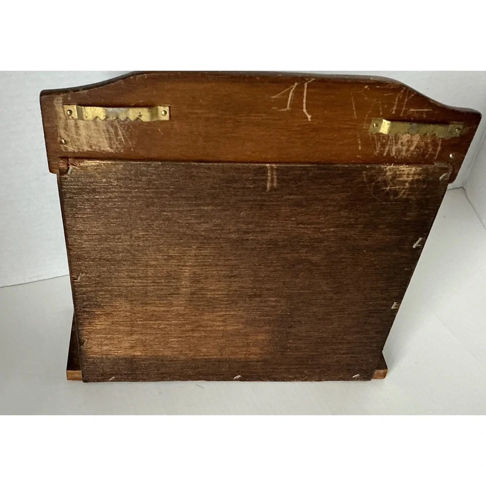 Vintage Wooden Napkin Holder Wall Mount Cutout Lettering Brown Rustic Kitchen